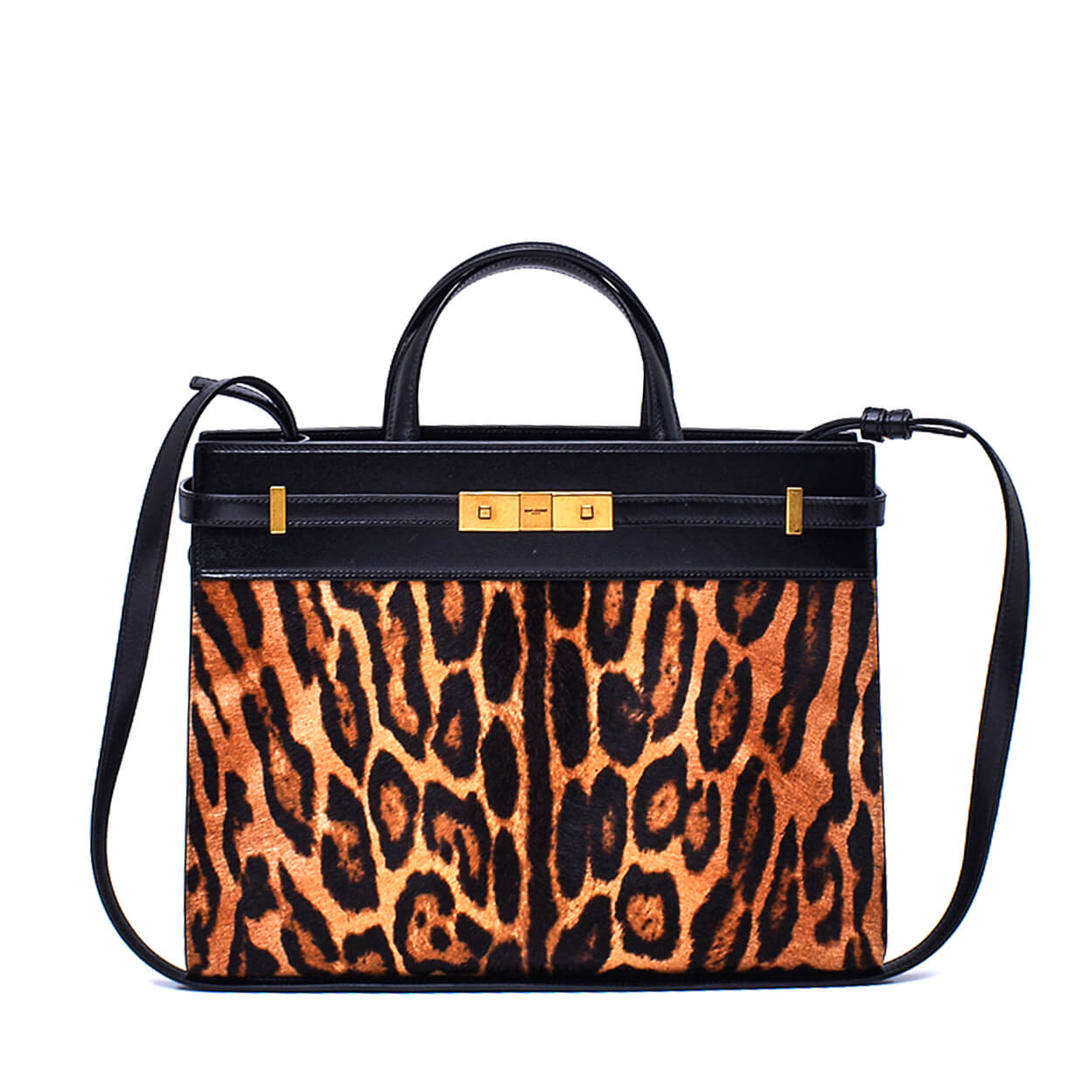 Saint Laurent-Small Manhattan Leopard Calf Hair Tote Bag w Strap 